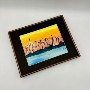 Watercolor Painting Lake Sunrise Cattails Signed Original Art Judy N Wall Hangin